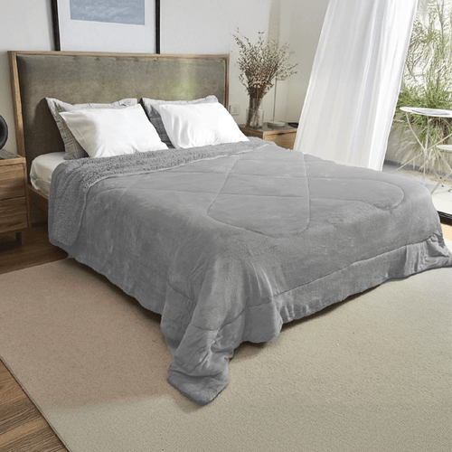 Acolchado Fullblanc Flannel Corderito Queen Gris