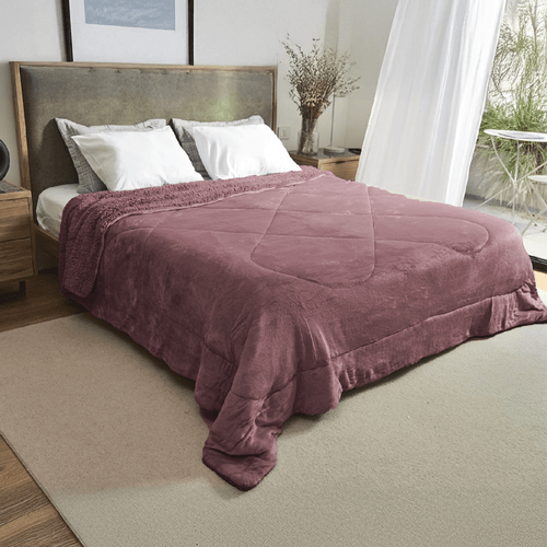 Acolchado Fullblanc Flannel Corderito Queen Rosa