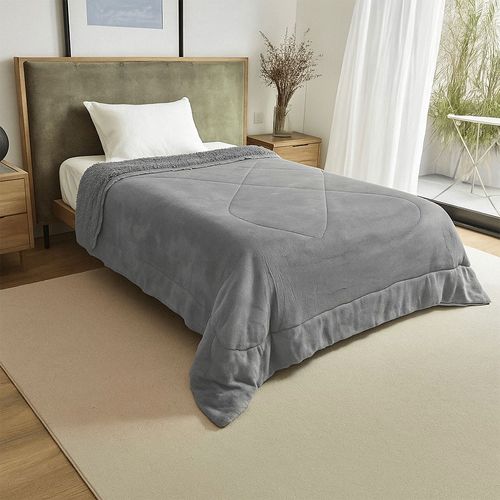 Acolchado Fullblanc Flannel Corderito Twin Gris Perla