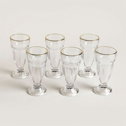 Set x 6 Copas Milkshake Vidrio Borde Dorado