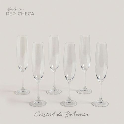 Set x 6 Copas Champagne Crist Bohemia Milvus 250ml