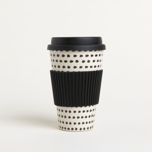 Mug Fibra Bamboo Dots Tapa de Silicona 400ml