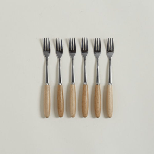 Set x 6 Tenedores De Acero Mango De Madera 16cm