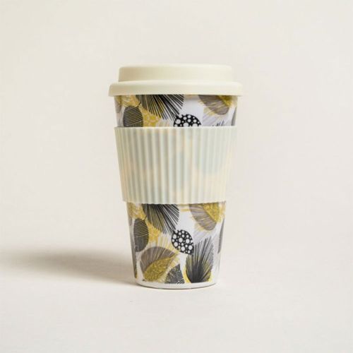 Mug Fibra Bamboo Hojas T/Siliconas Cream 400ml