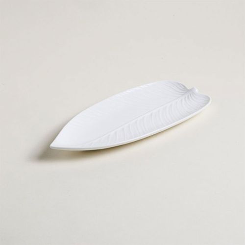 Bandeja Oval Porcelana Hoja Blanco 32x15cm