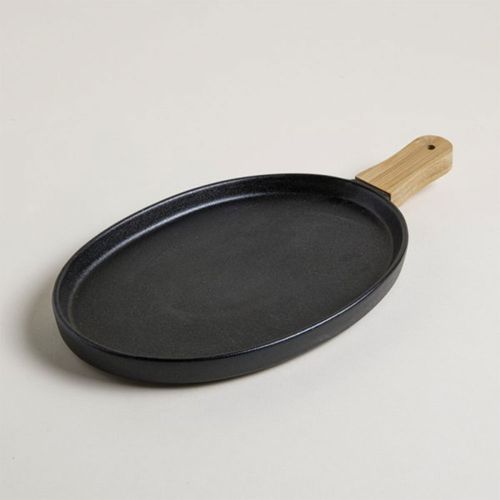 Fuente Oval Simil Hierro C/Mango De Bamboo 31x21cm