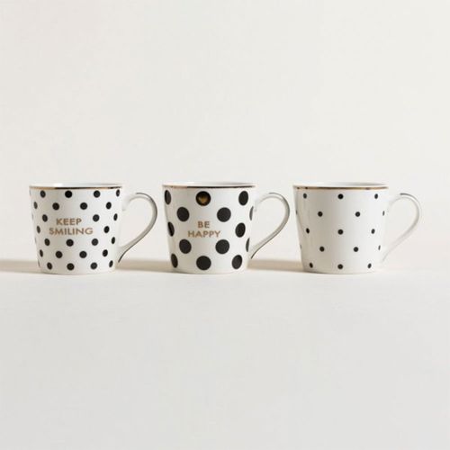 Jarro Mug Porcelana Lunares Negros Dor 400ml