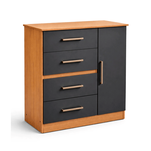 Cómoda Máximo 1 puerta 4 cajones color grafito teca 50010